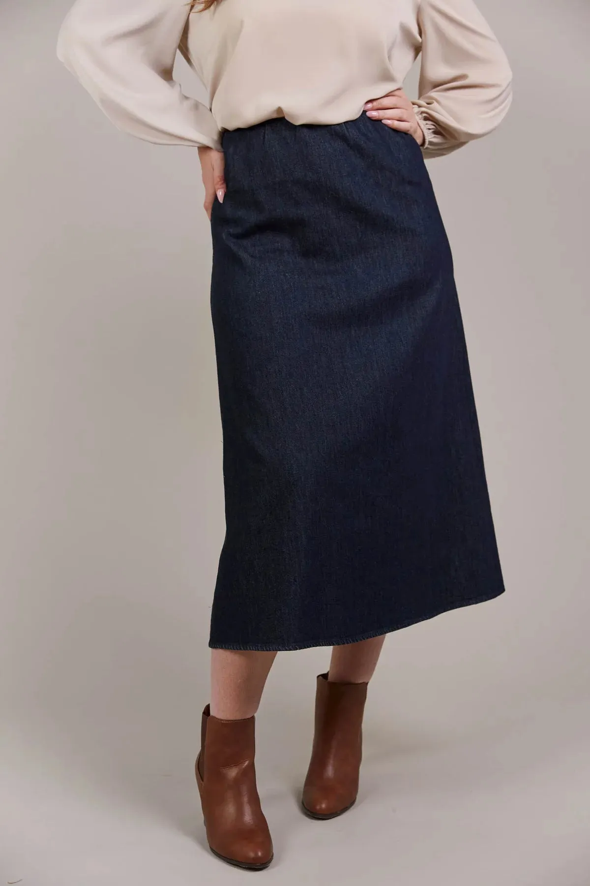 PEPI DENIM MIDI SKIRT - OXFORD