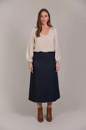 PEPI DENIM MIDI SKIRT - OXFORD