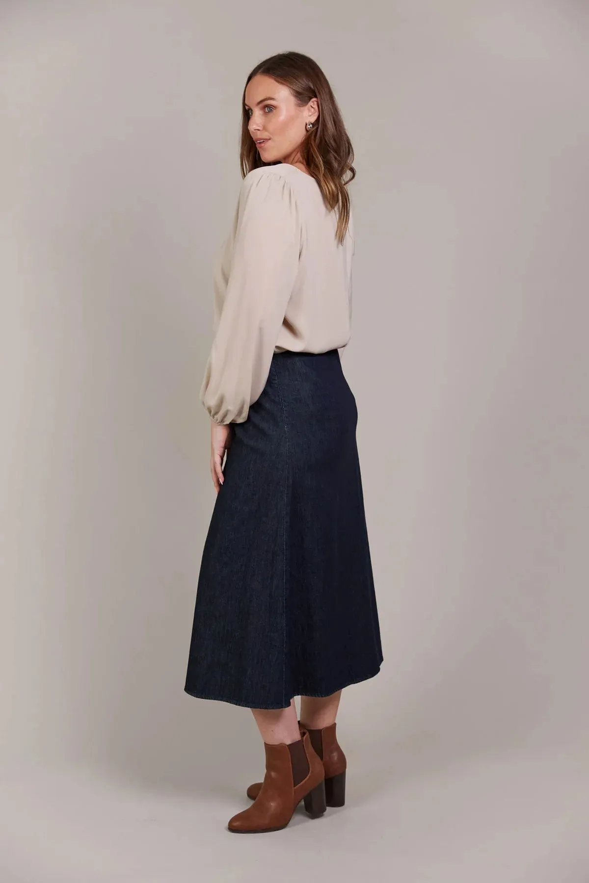 PEPI DENIM MIDI SKIRT - OXFORD
