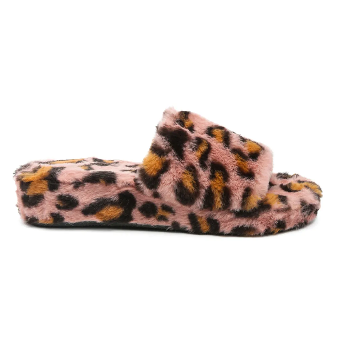 Pink All Day Indoor Fur Flats in Leopard