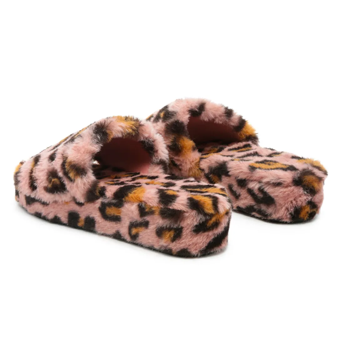 Pink All Day Indoor Fur Flats in Leopard