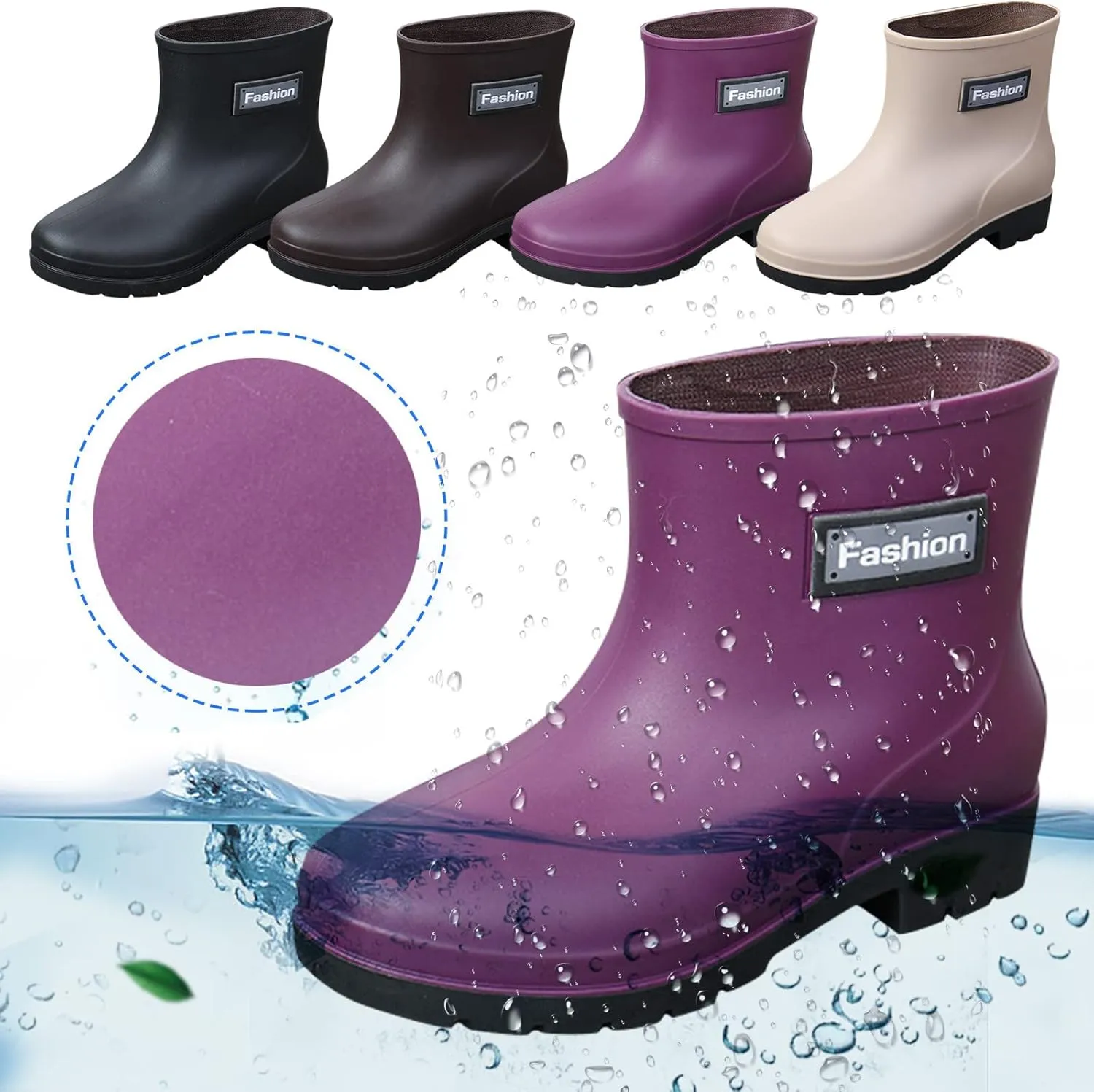 Rain Boots Women Women's Ankle Rain Boots Waterproof Garden Shoes Outdoor Work Boot Slip On Rubber Shoes