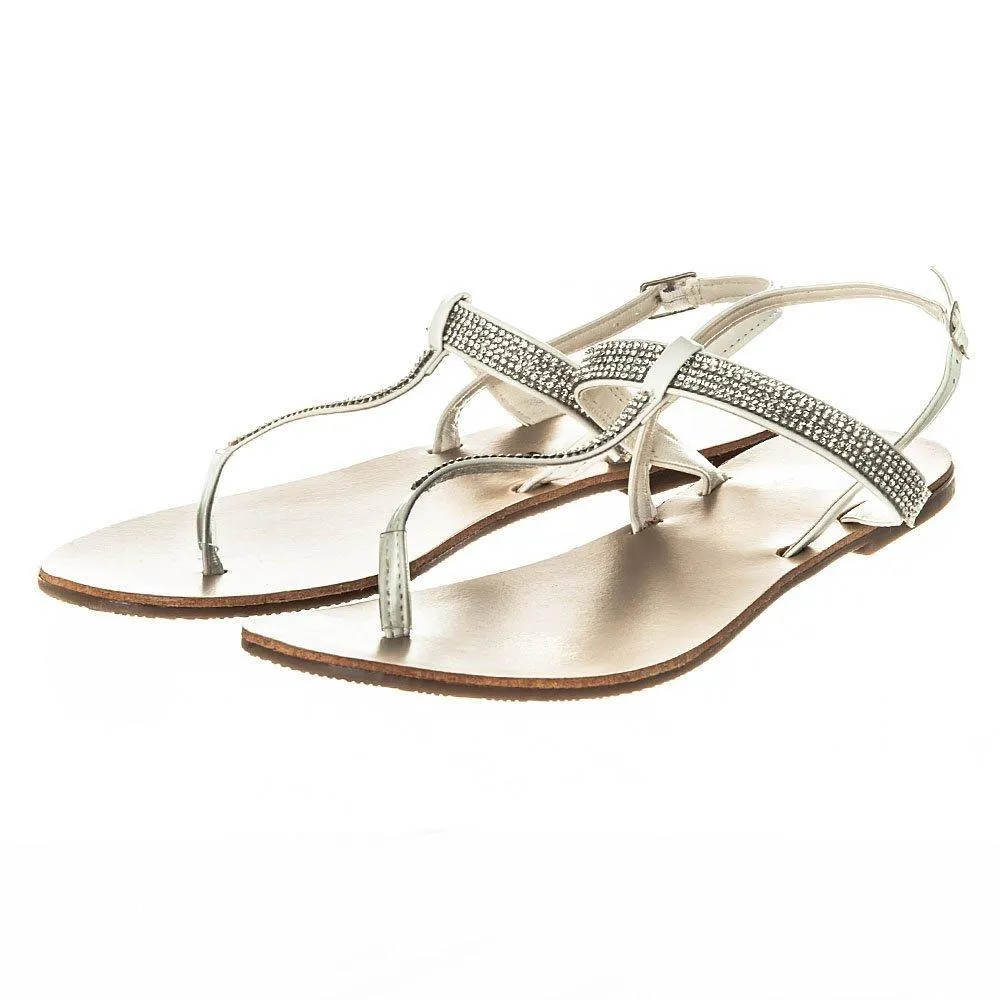 Rapunzel Flat Toe Post  Diamante T-Bar Sandal With Sling Back