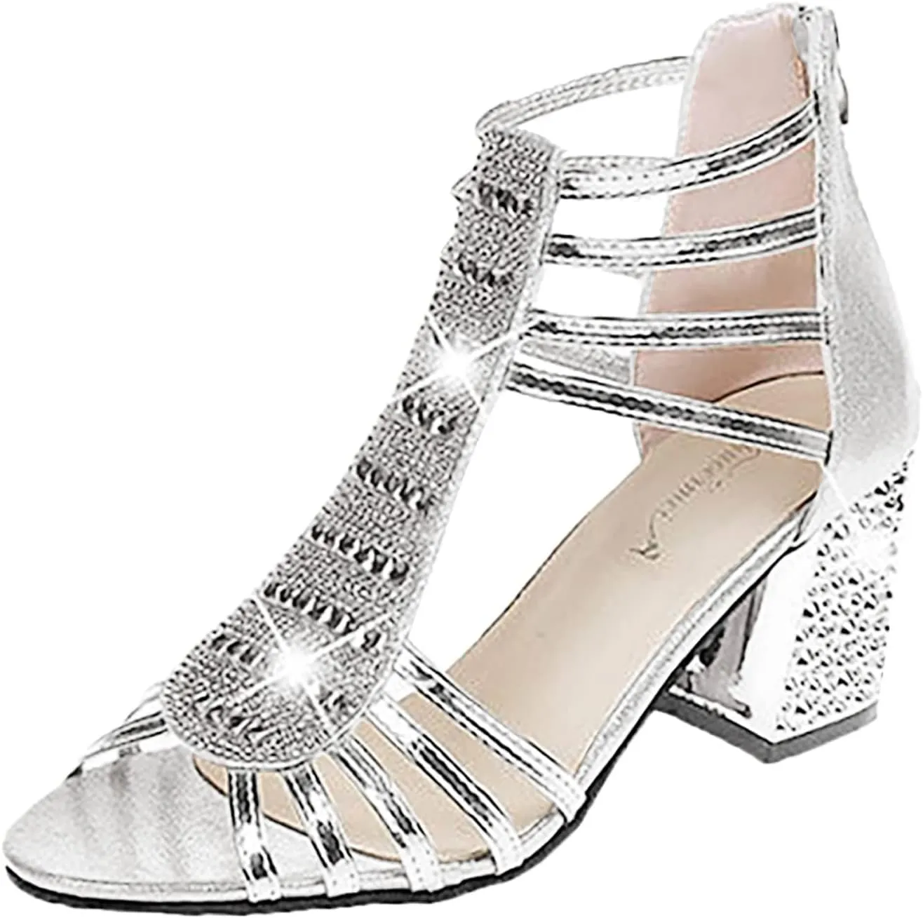 SACFOF Women's Open Toe Shoes High Chunky Heel Cutout Sandals Summer Evening Dress Block Chunky Heels Pumps Sandal Shoes