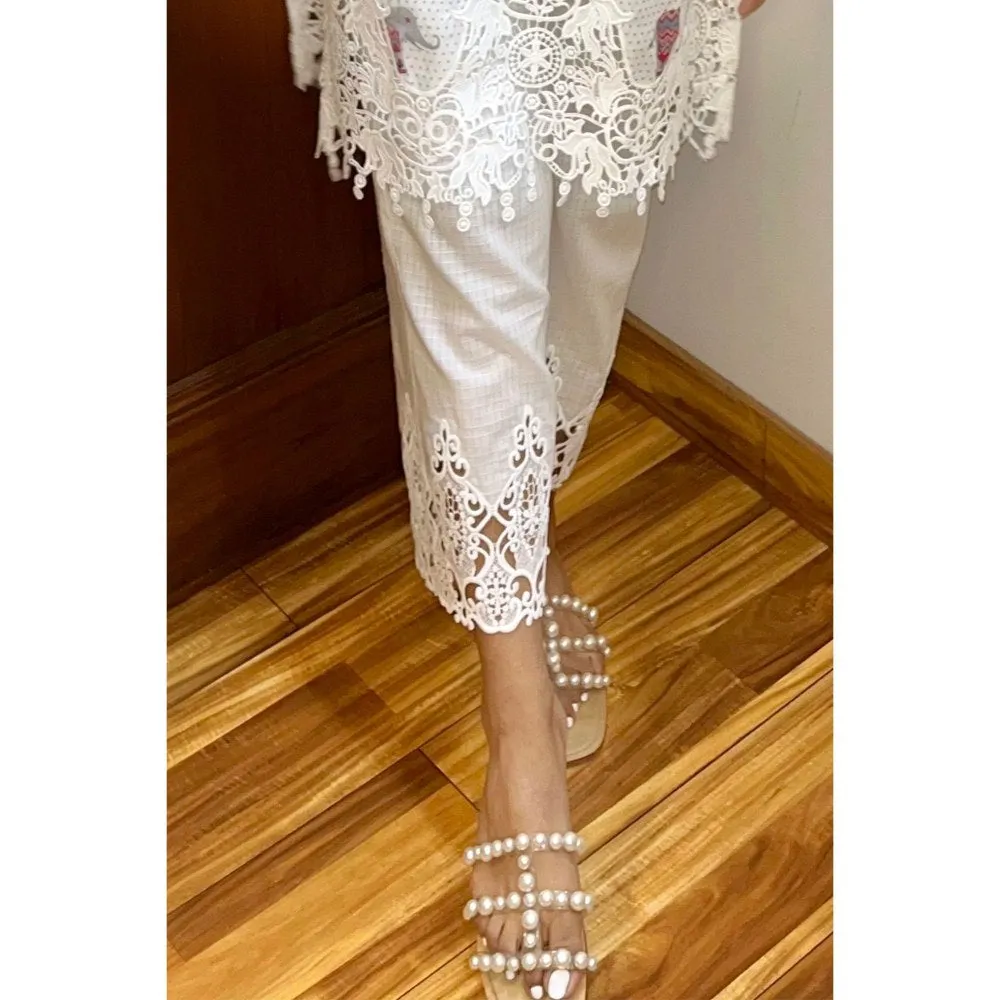 Sage Saga Johri Ivory Applique Palazzo
