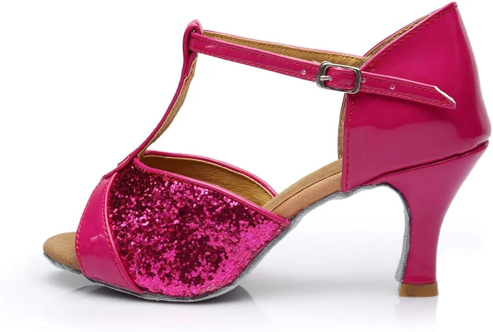 Salsa Latin Fashion Sandals Shoes Prom Dance Color Women's Ballroom Women's Sandals Wedges Sandals for Women (Hot Pink, 5.5)