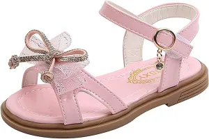 Sandals for Girls Open Toe Rhinestone Bowknot Princess Flat Dress Up Shoes 2025 Summer Trendy Footwear with Strap