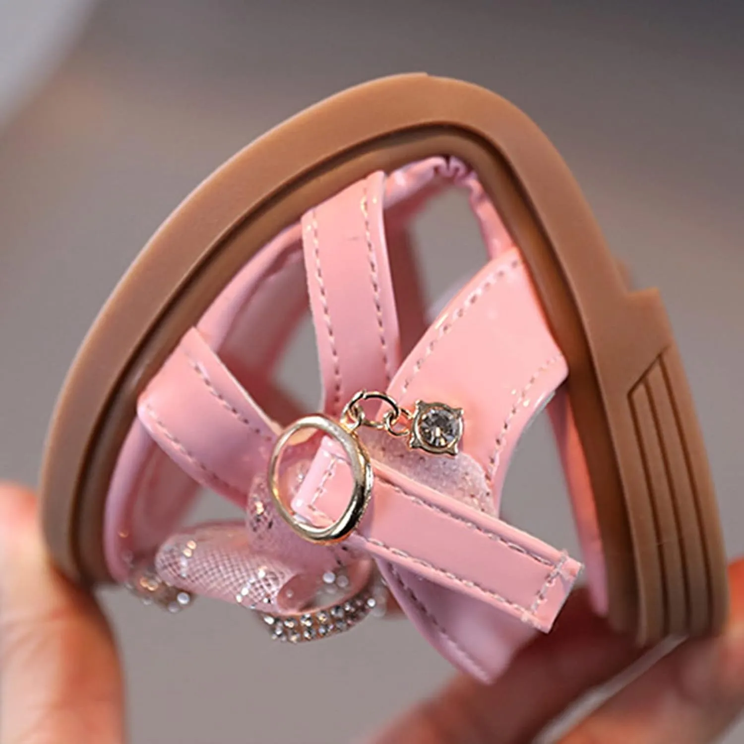 Sandals for Girls Open Toe Rhinestone Bowknot Princess Flat Dress Up Shoes 2025 Summer Trendy Footwear with Strap