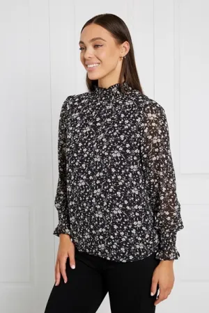 SHIRRED FLORAL BLOUSE