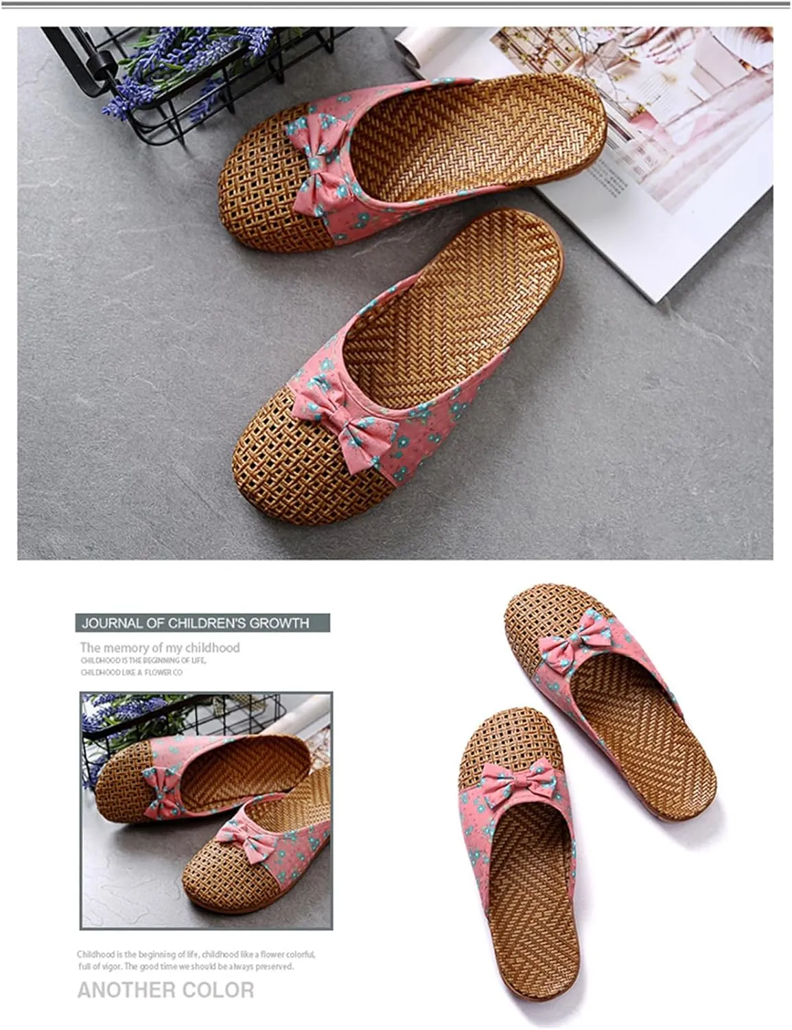 Slide Sandals for Women Summer Slippers Outdoor Indoor Vine Grass Woven Cotton Flax Non-Slip Casual Grass Mat sandal Sandal Bohemian Breathable Vacation Outfits Travel Slipper