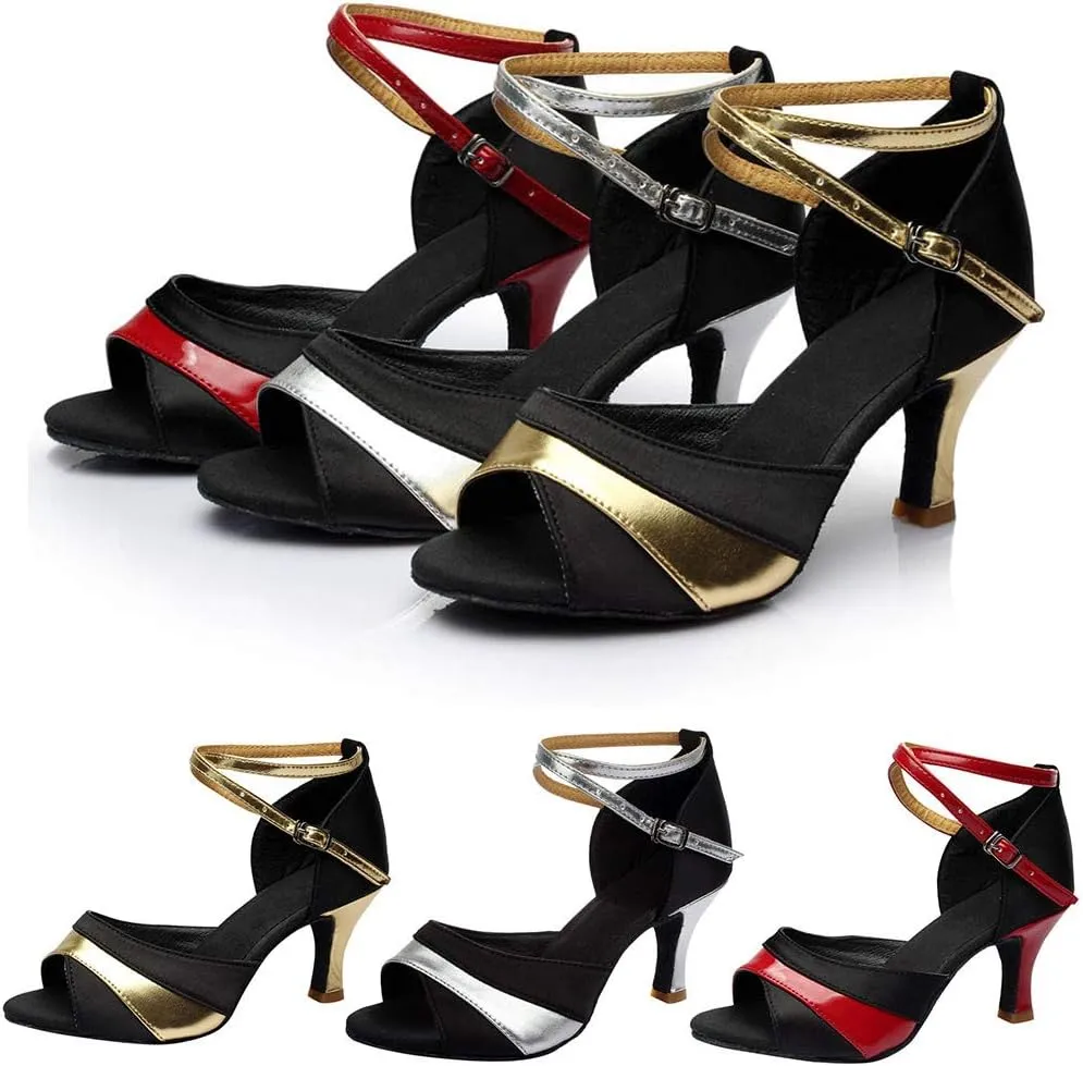 Strappy Heels for Women Leather Latin Ballroom Sandals Latin Dance Tango Shoes Performance Practice Dancing Shoes