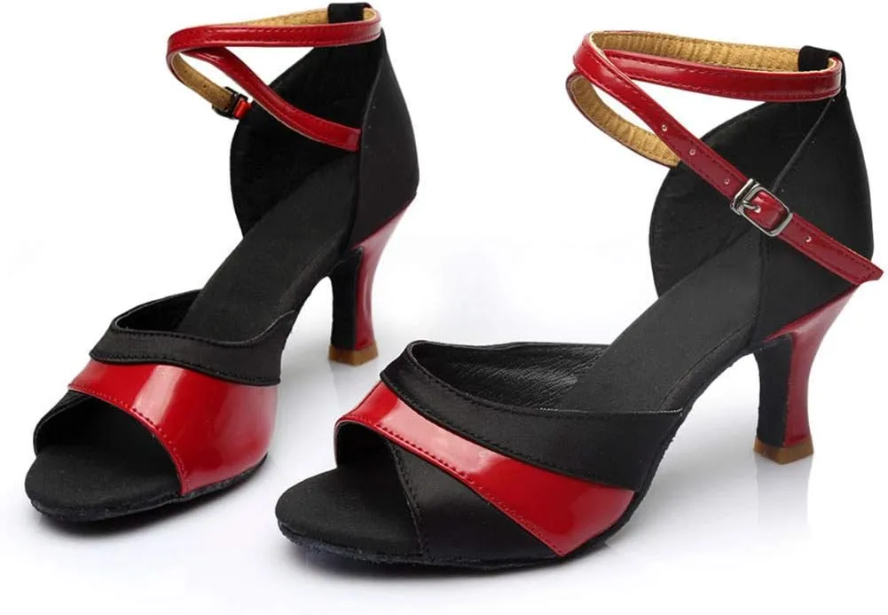 Strappy Heels for Women Leather Latin Ballroom Sandals Latin Dance Tango Shoes Performance Practice Dancing Shoes