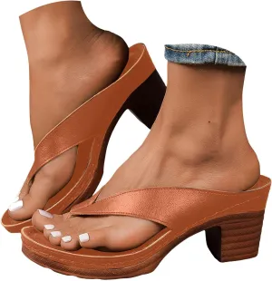Summer Sandals for Women 2025 Trendy Orthopedic Dressy Chunky Heels Arch Support Comfort Slip-On Open Toe Heeled Flip Flops Bridal Party Wedding Shoes Casual Wedge Thong Sandal