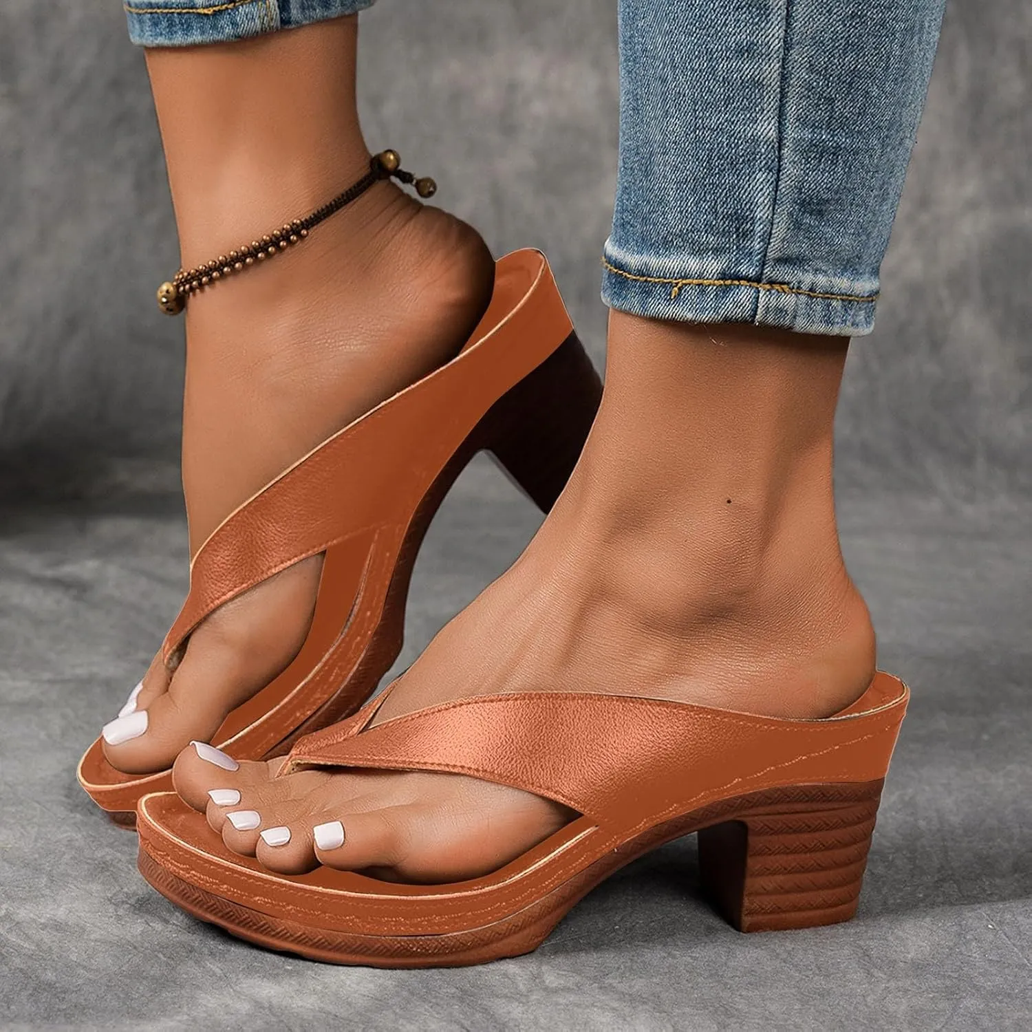 Summer Sandals for Women 2025 Trendy Orthopedic Dressy Chunky Heels Arch Support Comfort Slip-On Open Toe Heeled Flip Flops Bridal Party Wedding Shoes Casual Wedge Thong Sandal