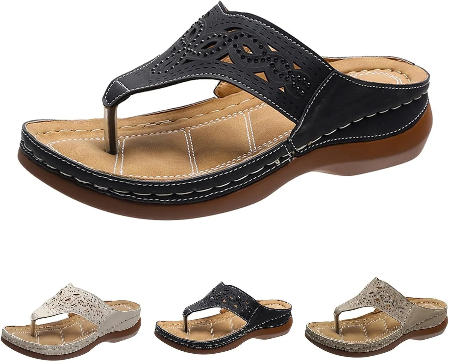 Temperament Flat Bottom Sandals for Women Open Toes One Band Ankle Strap Flats Beach Non Slip Flat Sandals