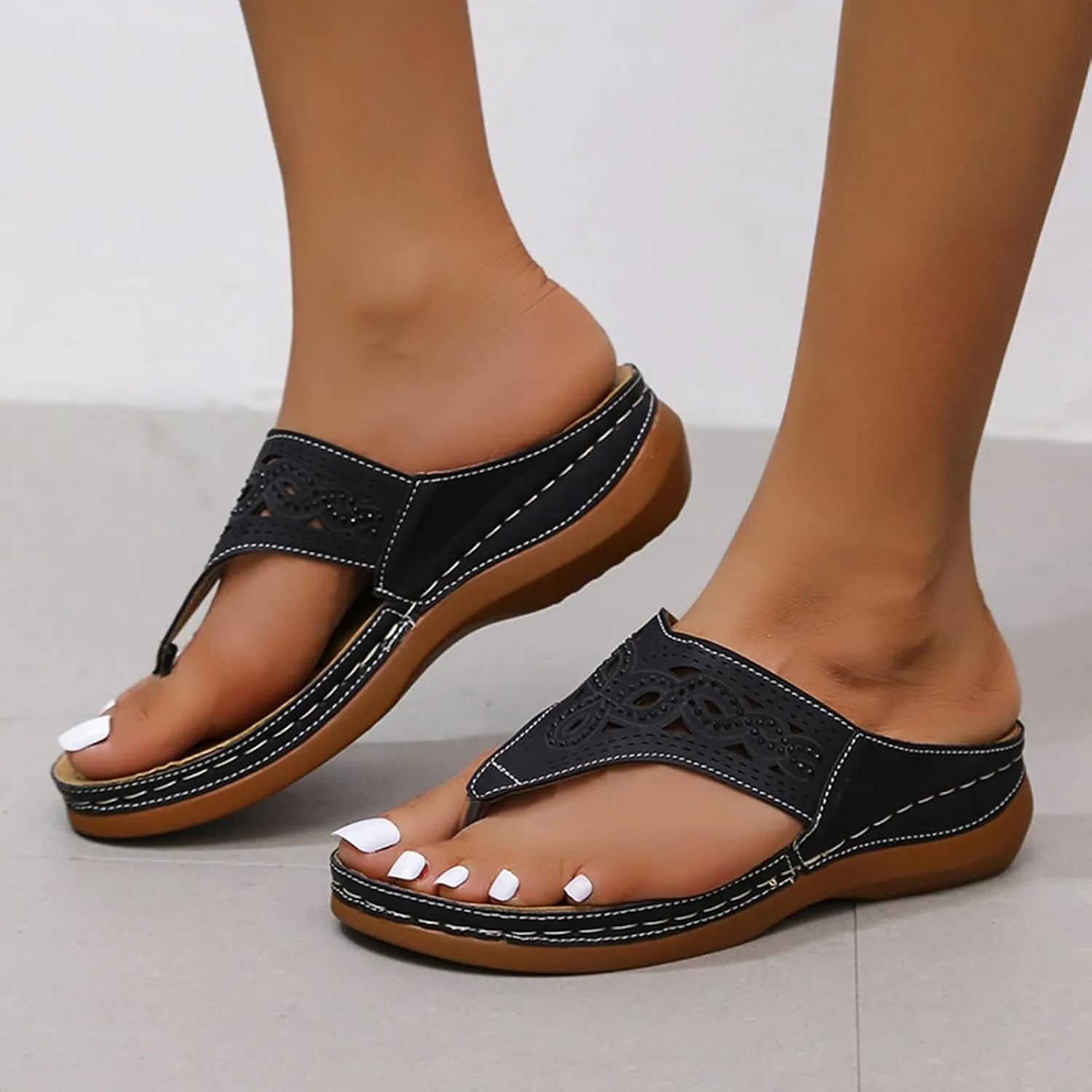 Temperament Flat Bottom Sandals for Women Open Toes One Band Ankle Strap Flats Beach Non Slip Flat Sandals