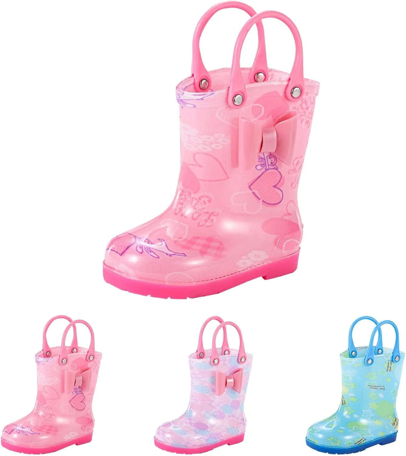 Toddler Rain Boots with Handle Little Boys Girls Lightweight Waterproof Outdoor Non-Slip Wear-esistant Shoes