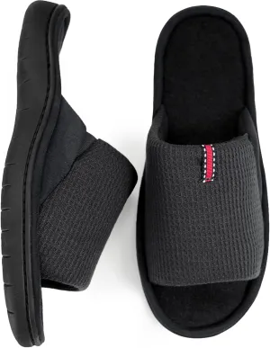 WALKFUN Lightweight House Slippers for Men Open Toe Soft Indoor Slip on Mens Slides Sandals with Memory Foam for Bedroom PatioAll Seasons