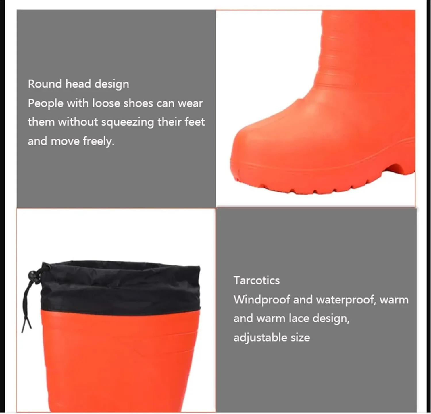 Winter Rain Boots for Men, Men's Outdoor Plush Waterproof Slip-Resistant High Barrel Pull Rope Adjustable Rain Boots, Comfort Lightweight Raining Shoes, for Gardening Fishing Farming