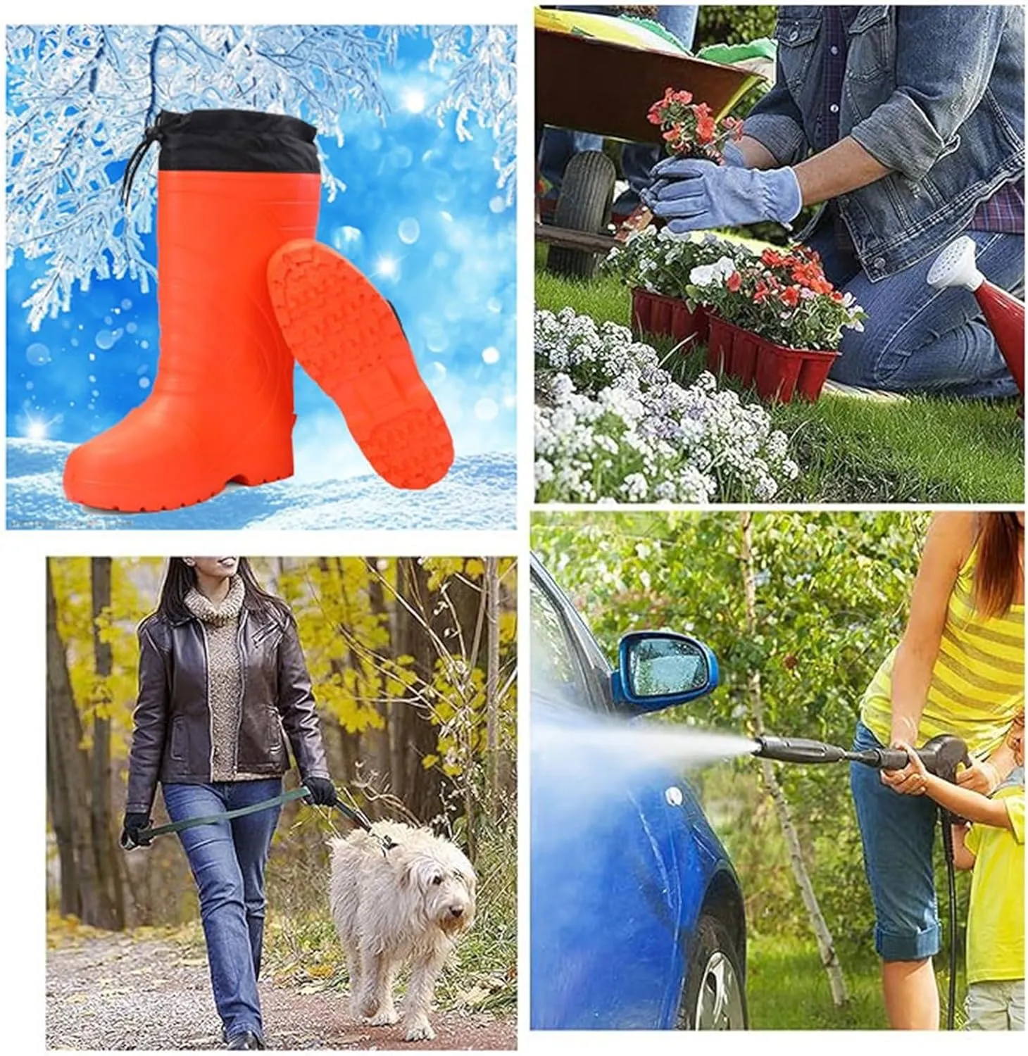 Winter Rain Boots for Men, Men's Outdoor Plush Waterproof Slip-Resistant High Barrel Pull Rope Adjustable Rain Boots, Comfort Lightweight Raining Shoes, for Gardening Fishing Farming