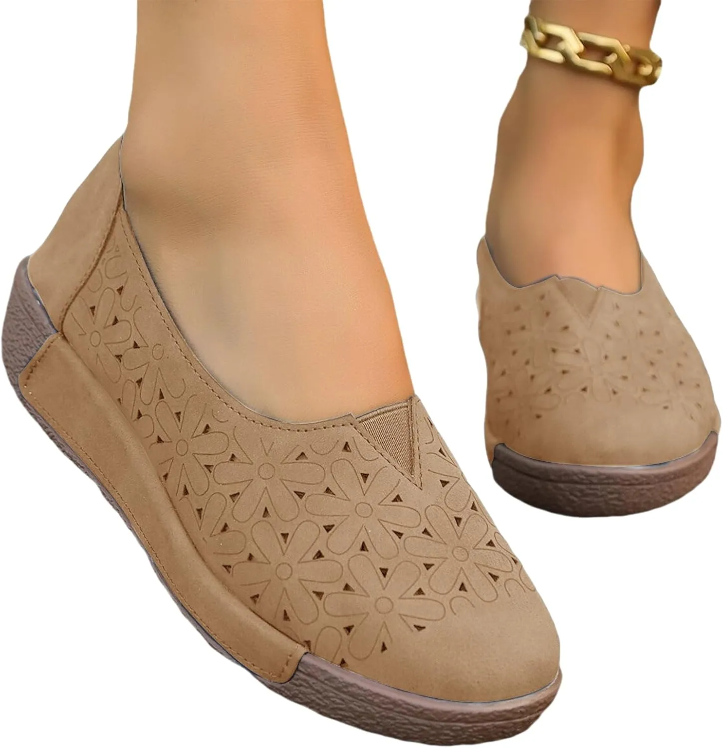 Womens Flat Sandals Summer Closed Toe Mesh Slip On Sandals Hollow Out Flower Breathable Shoes, Comfortable Espadrilles Flats Round Toe Casual Dress Flats Trendy Lazy Loafers for Women