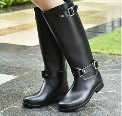 Women's High Rain Boots Waterproof, Back Zipper Comfort Rain Boots (Black-Red Zipper,6)