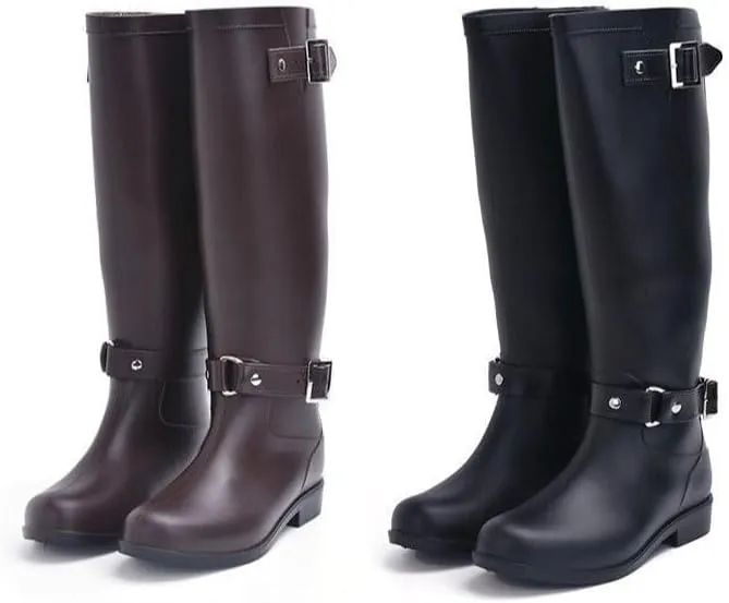 Women's High Rain Boots Waterproof, Back Zipper Comfort Rain Boots (Black-Red Zipper,6)