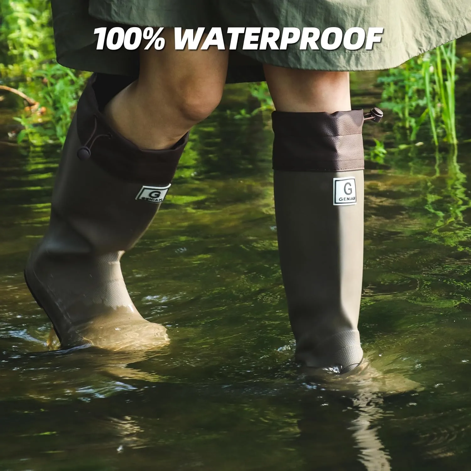Womens Mid-Calf Rain Boots  Waterproof Foldable Rubber Boots with Adjustable Cuff, Anti-Slip Sole, Lightweight for Gardening & Outdoor Work