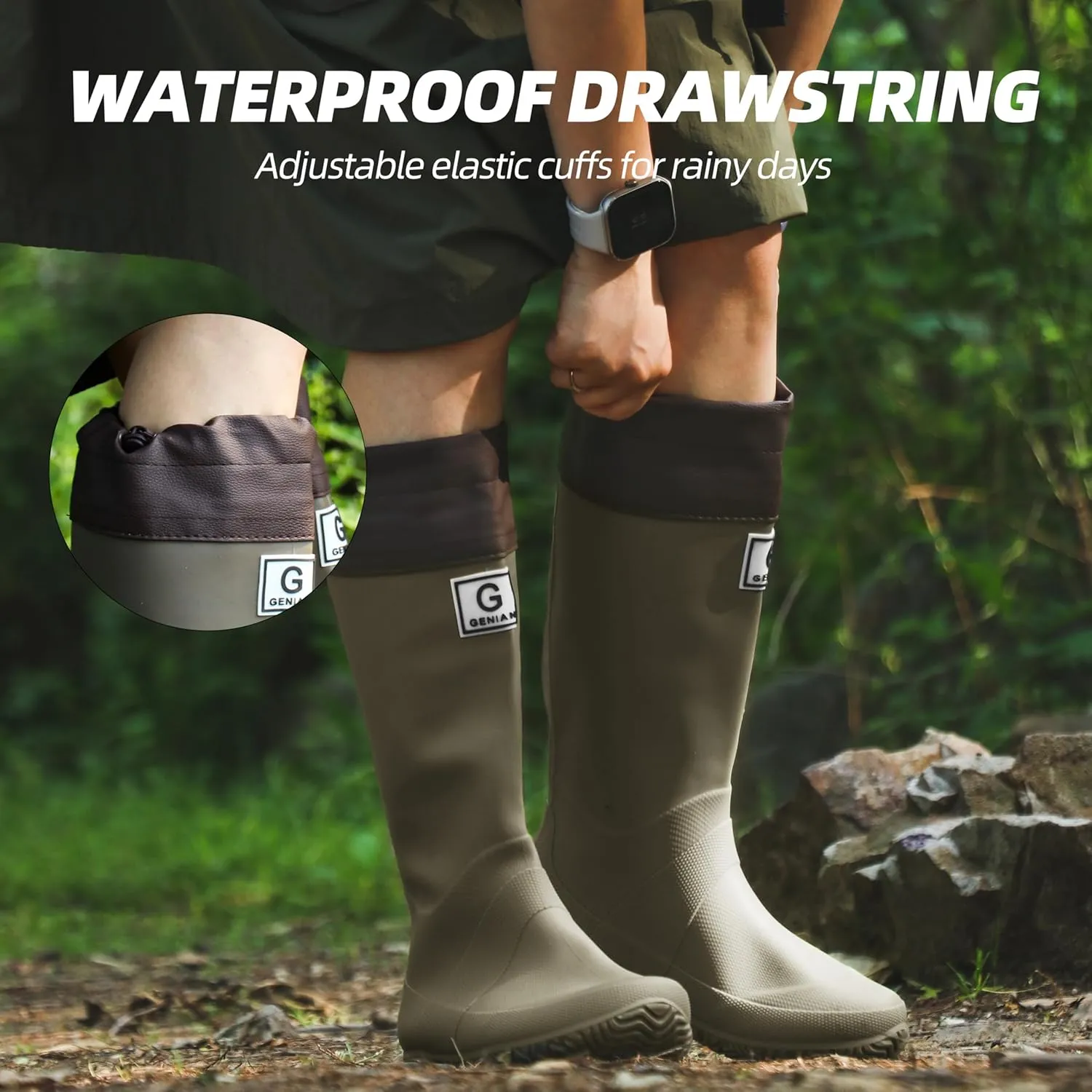 Womens Mid-Calf Rain Boots  Waterproof Foldable Rubber Boots with Adjustable Cuff, Anti-Slip Sole, Lightweight for Gardening & Outdoor Work