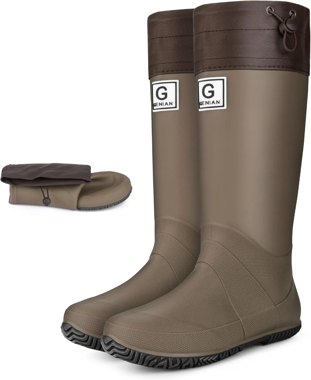 Womens Mid-Calf Rain Boots  Waterproof Foldable Rubber Boots with Adjustable Cuff, Anti-Slip Sole, Lightweight for Gardening & Outdoor Work
