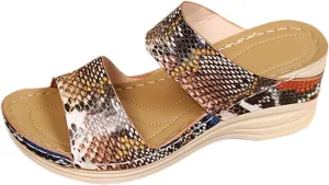 Womens Orthopedic Sandals with Arch Support Platform Open Toe Comfortable Casual Beach Slip on Walking Shoes Wedge Breathable Fashion Summer Outdoor Leopard Print Sandals