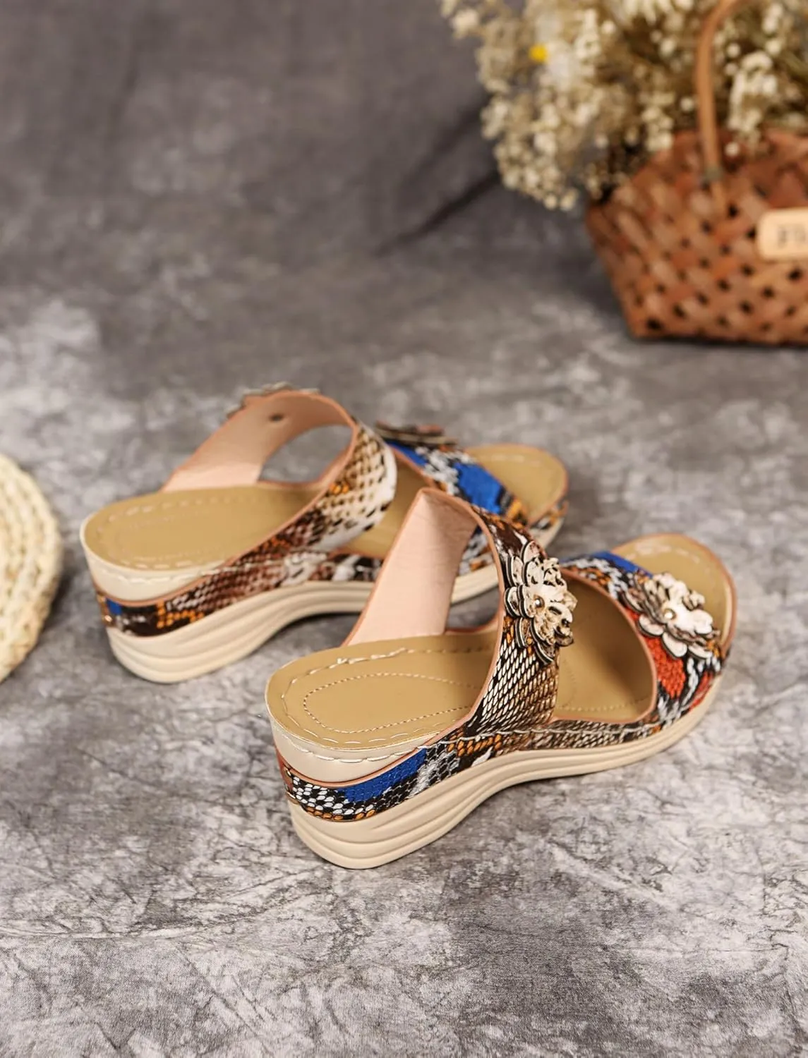 Womens Orthopedic Sandals with Arch Support Platform Open Toe Comfortable Casual Beach Slip on Walking Shoes Wedge Breathable Fashion Summer Outdoor Leopard Print Sandals