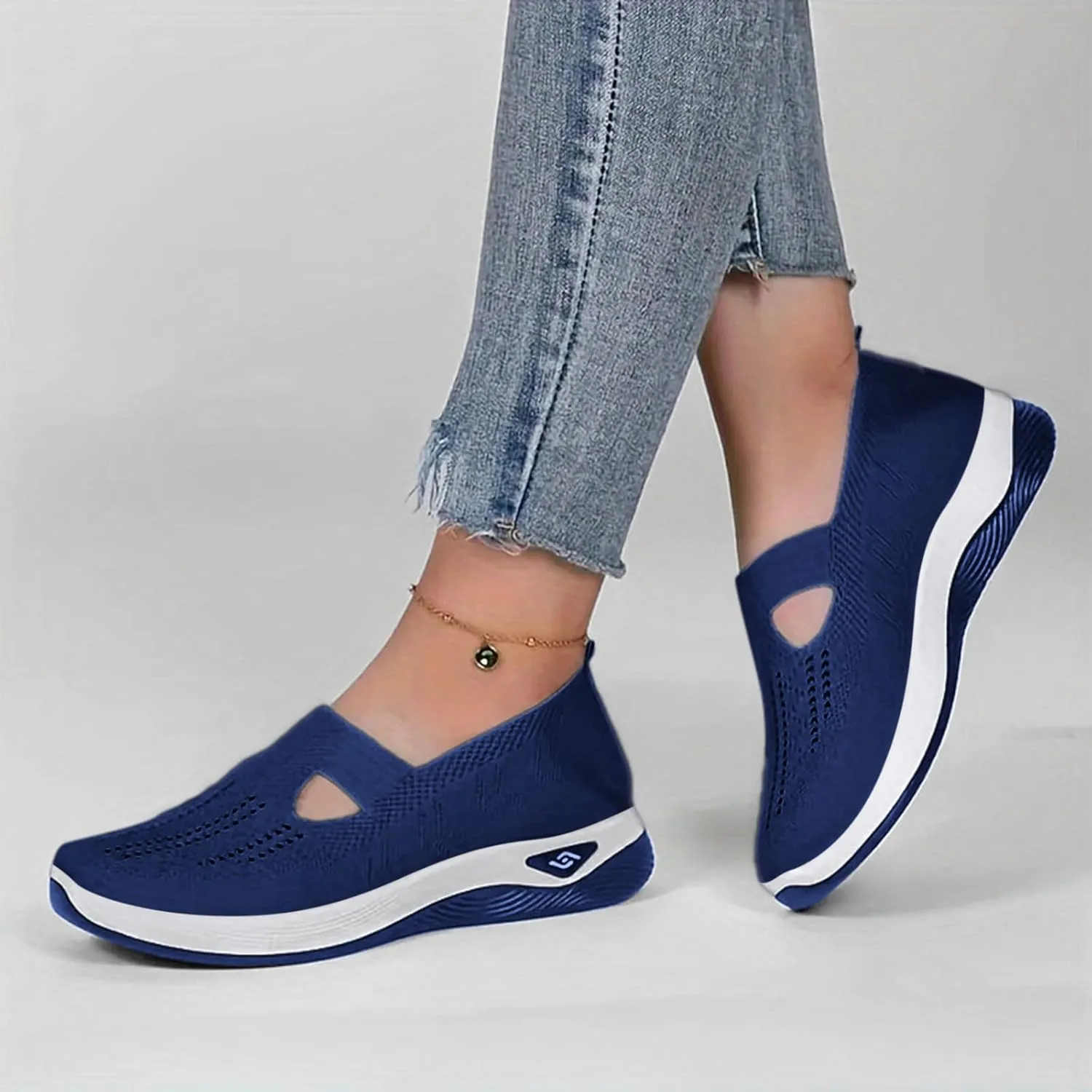 Women's Orthopedic Shoes Woven Wide Arch Support Slip-On Orthowalk Sneakers Casual Breathable Soft Anti-Skid Sports Footwear