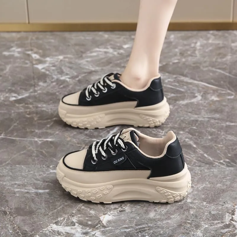 Women's Platform Sneakers - High Workout with lace Closure, Round Toes, Comfortable Fabric Lining and Durable Rubber Sole, Non-Slip Casual Running Shoes - Lace Sneakers
