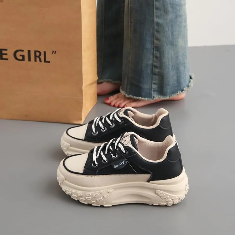 Women's Platform Sneakers - High Workout with lace Closure, Round Toes, Comfortable Fabric Lining and Durable Rubber Sole, Non-Slip Casual Running Shoes - Lace Sneakers