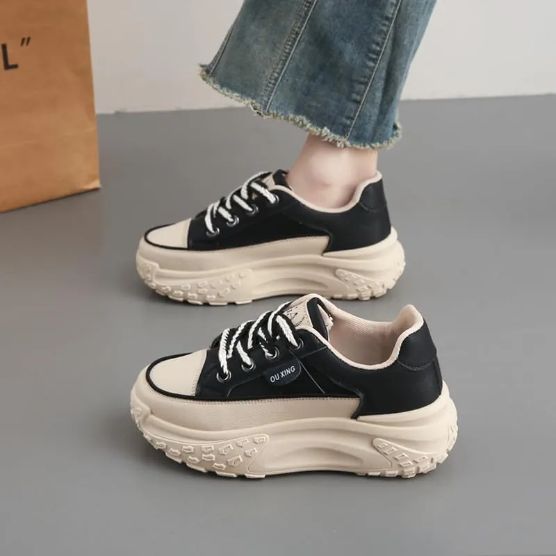 Women's Platform Sneakers - High Workout with lace Closure, Round Toes, Comfortable Fabric Lining and Durable Rubber Sole, Non-Slip Casual Running Shoes - Lace Sneakers