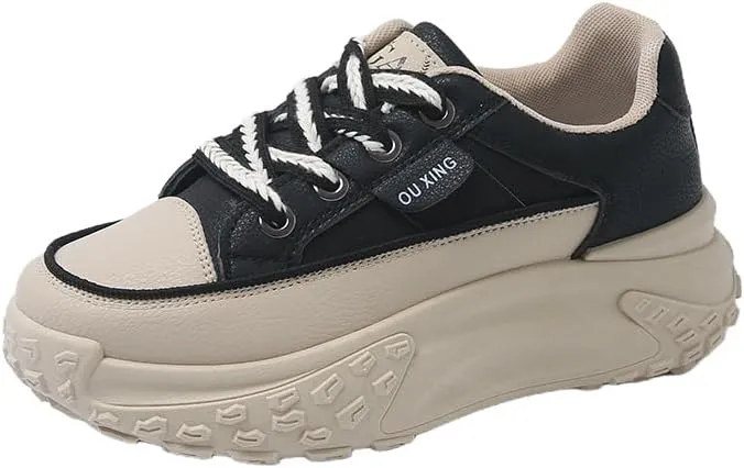 Women's Platform Sneakers - High Workout with lace Closure, Round Toes, Comfortable Fabric Lining and Durable Rubber Sole, Non-Slip Casual Running Shoes - Lace Sneakers