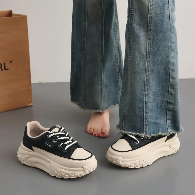 Women's Platform Sneakers - High Workout with lace Closure, Round Toes, Comfortable Fabric Lining and Durable Rubber Sole, Non-Slip Casual Running Shoes - Lace Sneakers