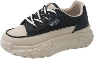 Women's Platform Sneakers - High Workout with lace Closure, Round Toes, Comfortable Fabric Lining and Durable Rubber Sole, Non-Slip Casual Running Shoes - Lace Sneakers