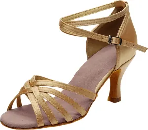 Womens Sandals Buckle Latin Dance Shoes Suede Sole Wedding Performance Dance Summer Open Toe Mid Heels Shoes