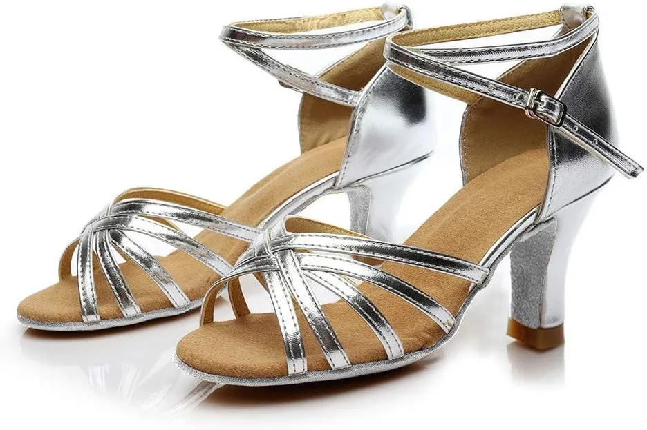 Womens Sandals Buckle Latin Dance Shoes Suede Sole Wedding Performance Dance Summer Open Toe Mid Heels Shoes
