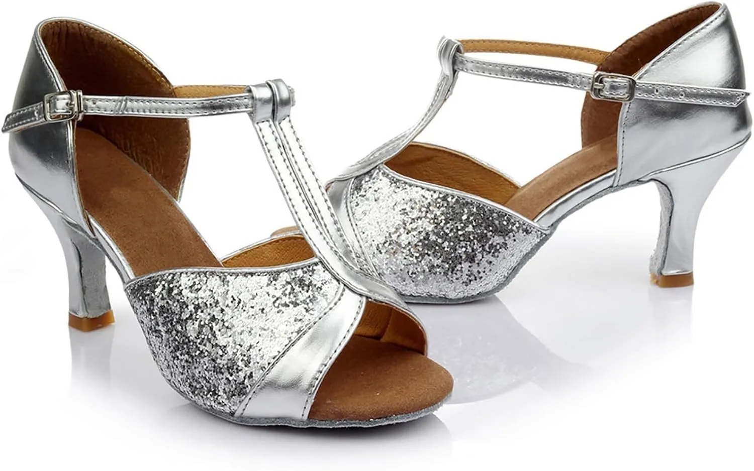 Womens Sandals Buckle Latin Dance Shoes Suede Sole Wedding Performance Dance Summer Open Toe Mid Heels Shoes