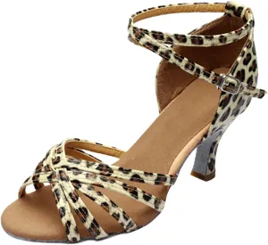 Womens Sandals Buckle Latin Dance Shoes Suede Sole Wedding Performance Dance Summer Open Toe Mid Heels Shoes