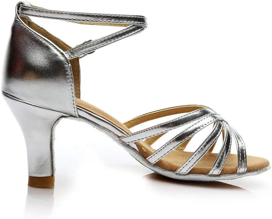 Womens Sandals Buckle Latin Dance Shoes Suede Sole Wedding Performance Dance Summer Open Toe Mid Heels Shoes