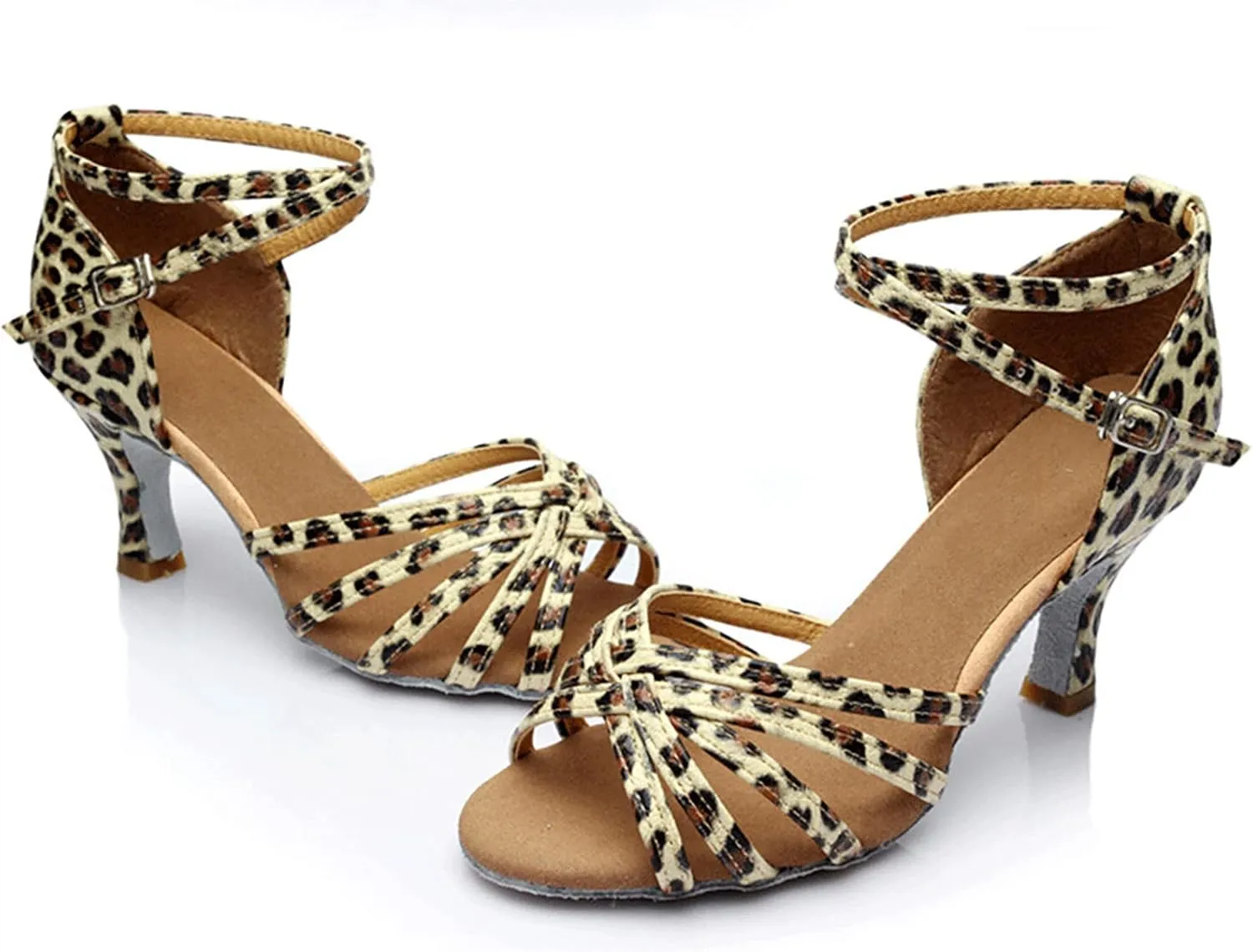 Womens Sandals Buckle Latin Dance Shoes Suede Sole Wedding Performance Dance Summer Open Toe Mid Heels Shoes