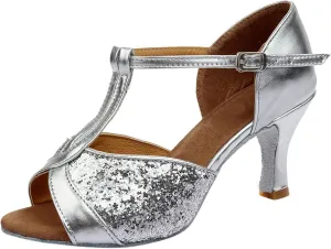 Womens Sandals Buckle Latin Dance Shoes Suede Sole Wedding Performance Dance Summer Open Toe Mid Heels Shoes