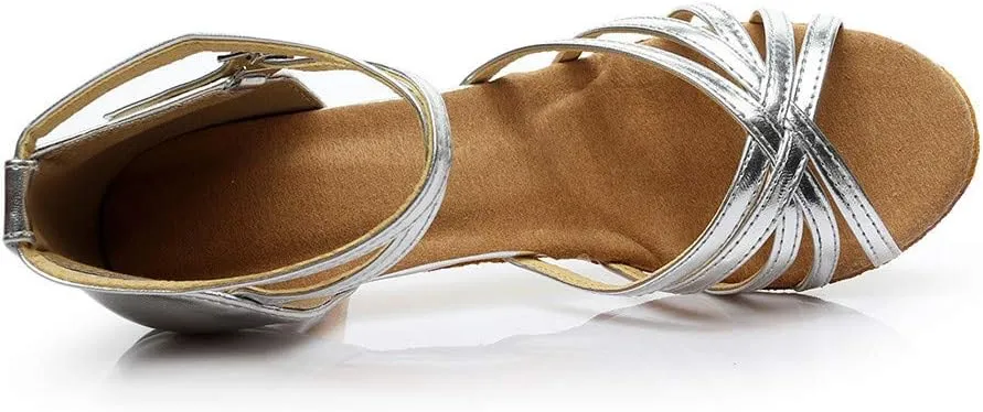 Womens Sandals Buckle Latin Dance Shoes Suede Sole Wedding Performance Dance Summer Open Toe Mid Heels Shoes