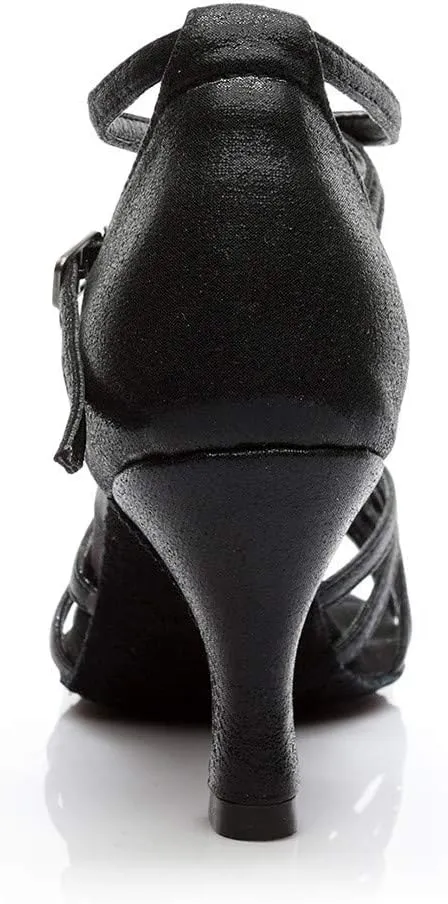 Womens Sandals Buckle Latin Dance Shoes Suede Sole Wedding Performance Dance Summer Open Toe Mid Heels Shoes