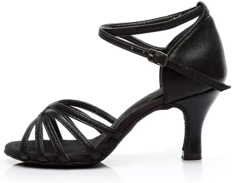 Womens Sandals Buckle Latin Dance Shoes Suede Sole Wedding Performance Dance Summer Open Toe Mid Heels Shoes