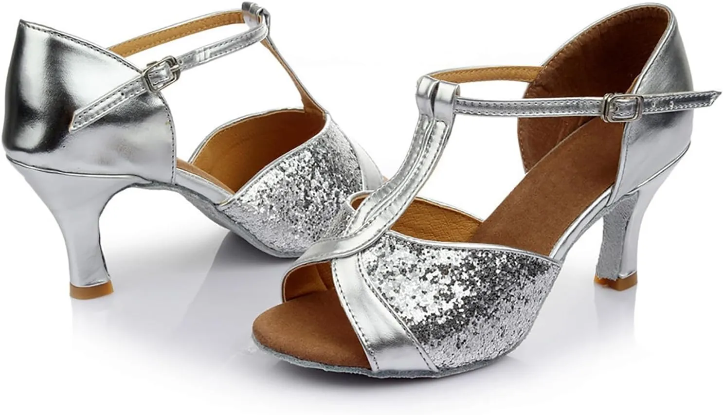 Womens Sandals Buckle Latin Dance Shoes Suede Sole Wedding Performance Dance Summer Open Toe Mid Heels Shoes